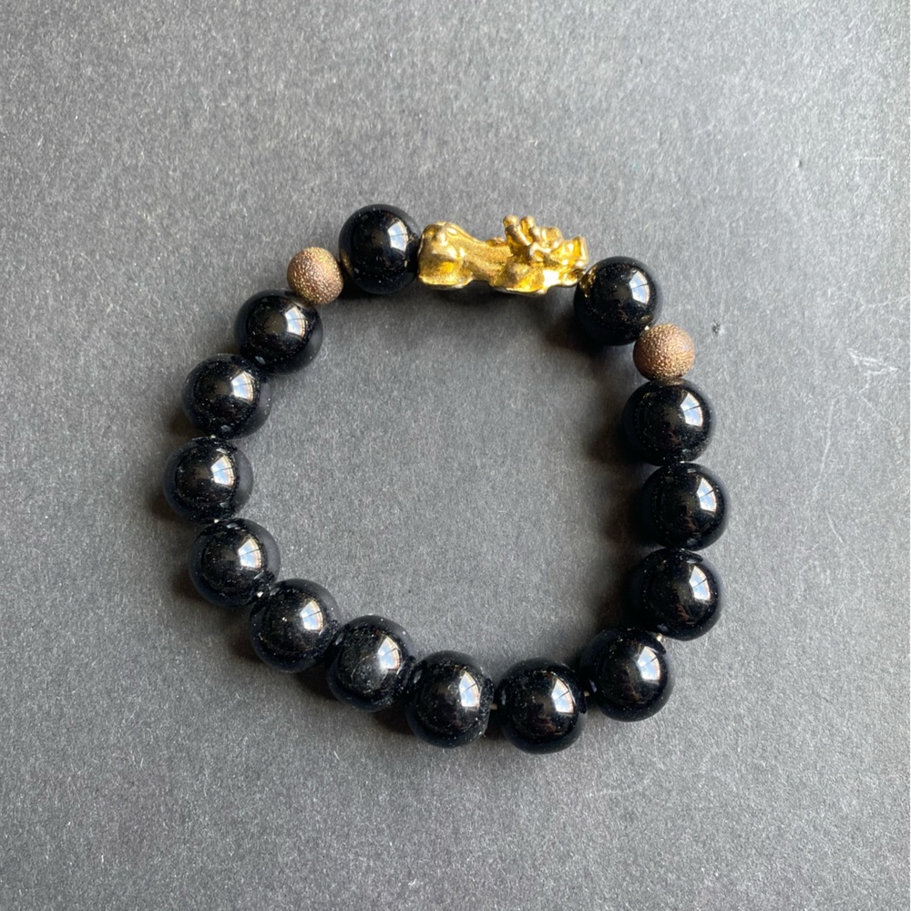 Gold Tone Fengshui Dog Dragon Beaded Bracelet